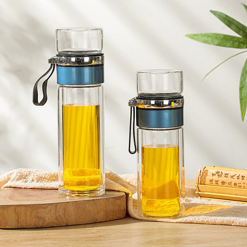 Double Layer Borosilicate Glass Tea Bottle with Tea Strainer