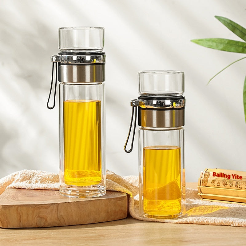 Double Layer Borosilicate Glass Tea Bottle with Tea Strainer