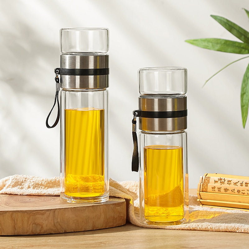 Double Layer Borosilicate Glass Tea Bottle with Tea Strainer