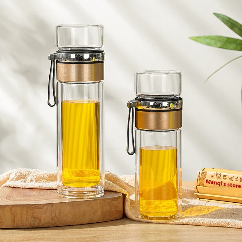 Double Layer Borosilicate Glass Tea Bottle with Tea Strainer