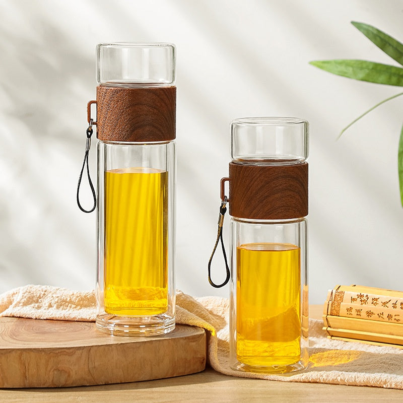 Double Layer Borosilicate Glass Tea Bottle with Tea Strainer