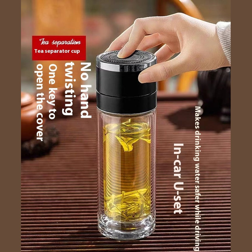 Double Layer Borosilicate Glass Tea Bottle with Tea Strainer