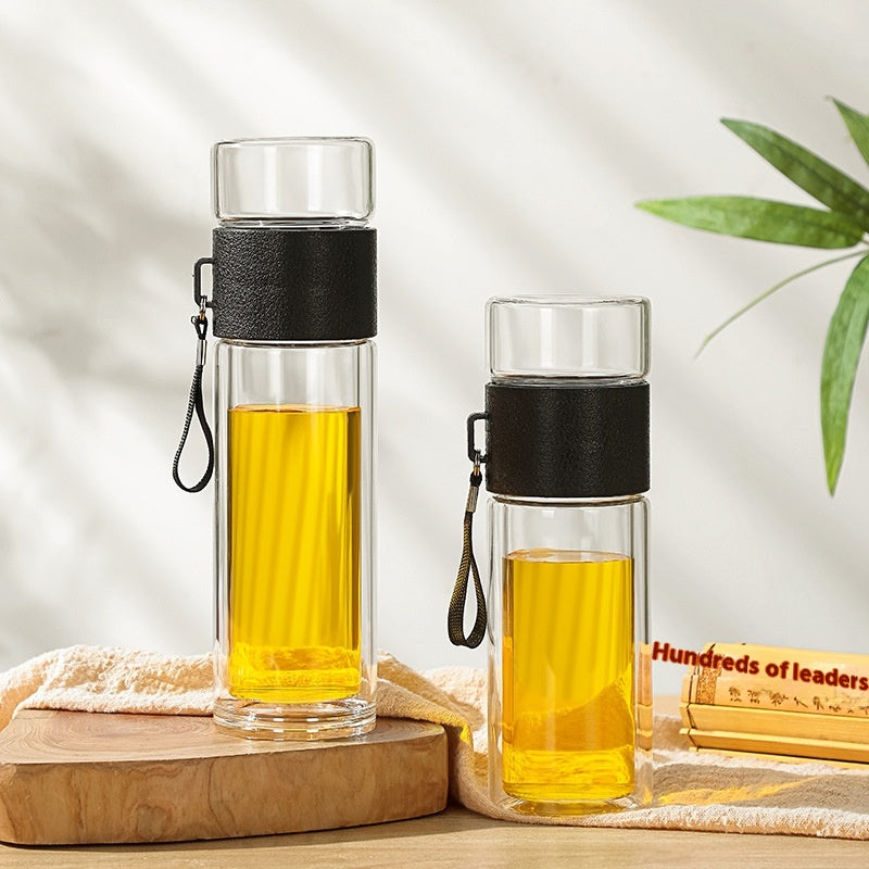 Double Layer Borosilicate Glass Tea Bottle with Tea Strainer