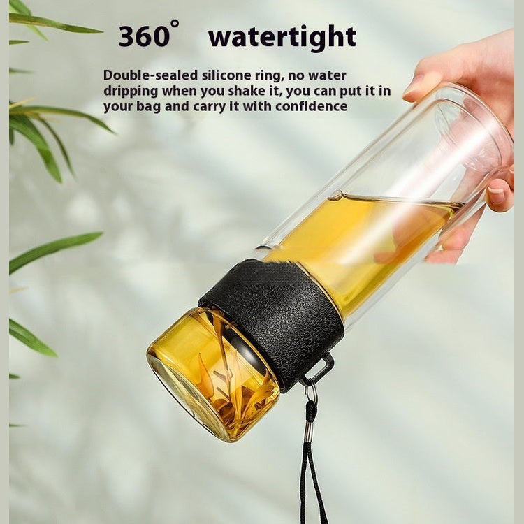 Double Layer Borosilicate Glass Tea Bottle with Tea Strainer