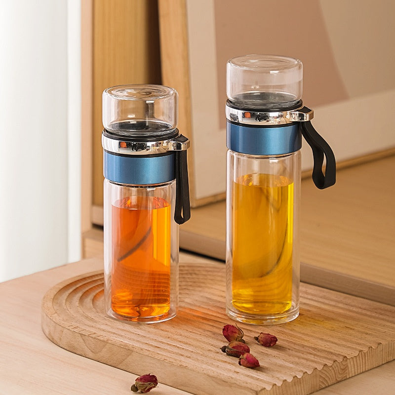 Double Layer Borosilicate Glass Tea Bottle with Tea Strainer