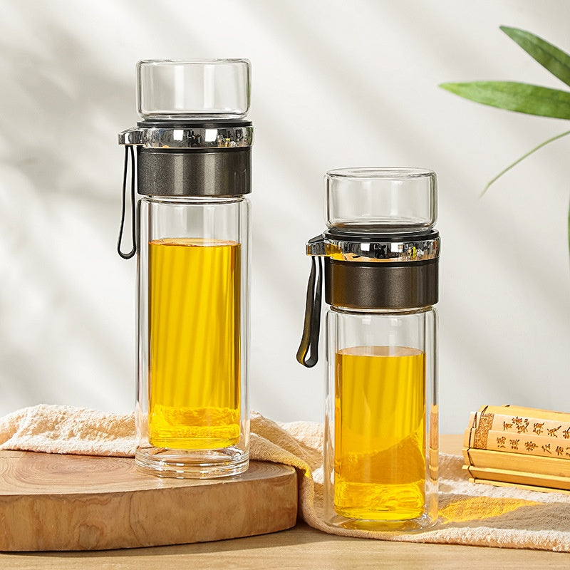 Double Layer Borosilicate Glass Tea Bottle with Tea Strainer