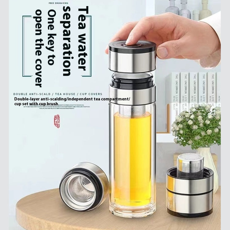 Double Layer Borosilicate Glass Tea Bottle with Tea Strainer